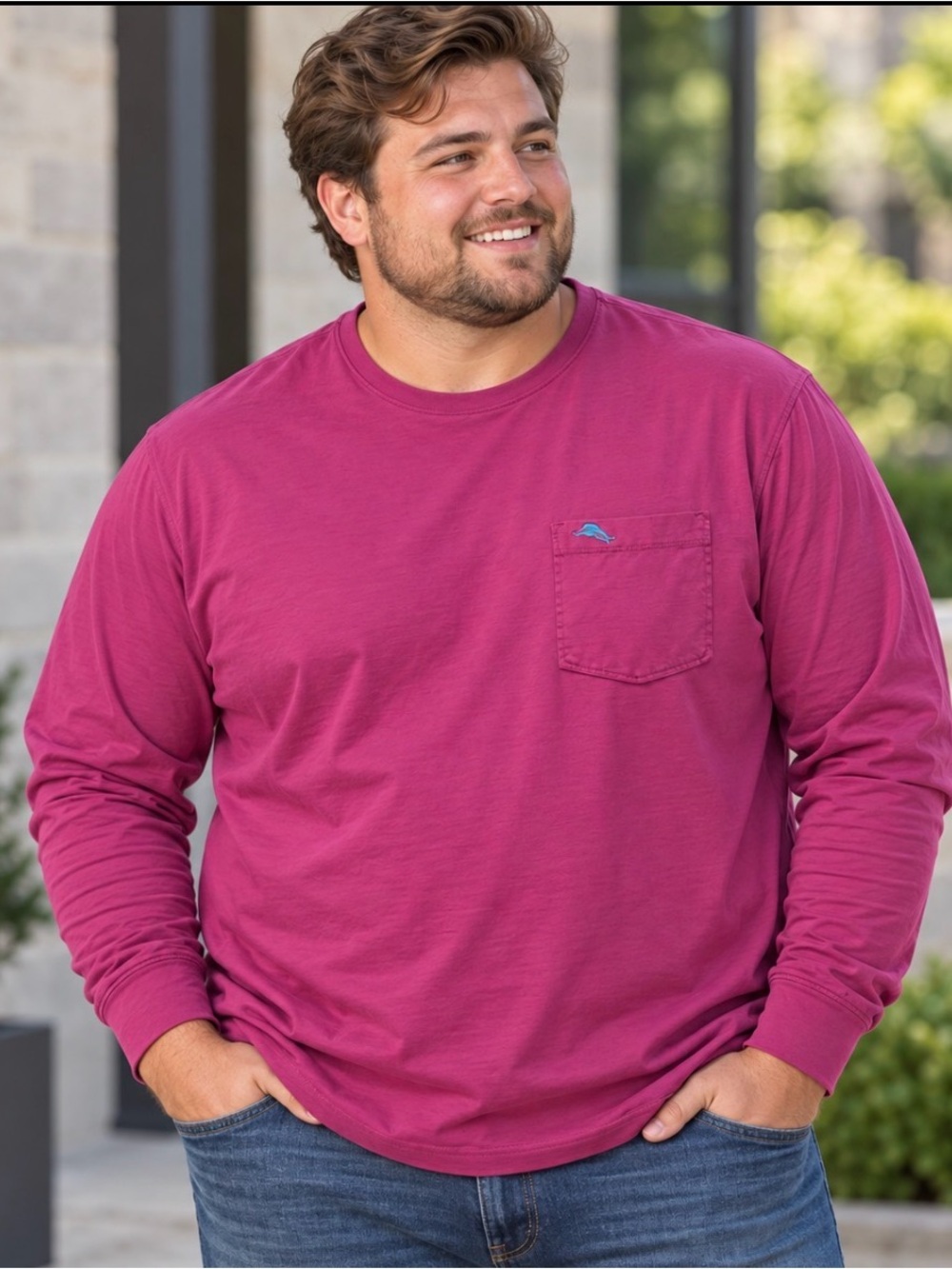 Tommy Bahama RELAX Shirt Men 3XB Big Tall Pima Cotton Long Sleeve Pocket Pink